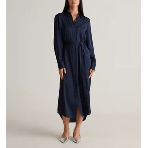 QUINCE Navy Washable Stretch Silk Maxi Shirt Dress
